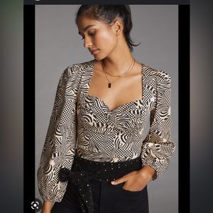 FARM Rio Puff-Sleeved Sweetheart Blouse NWT